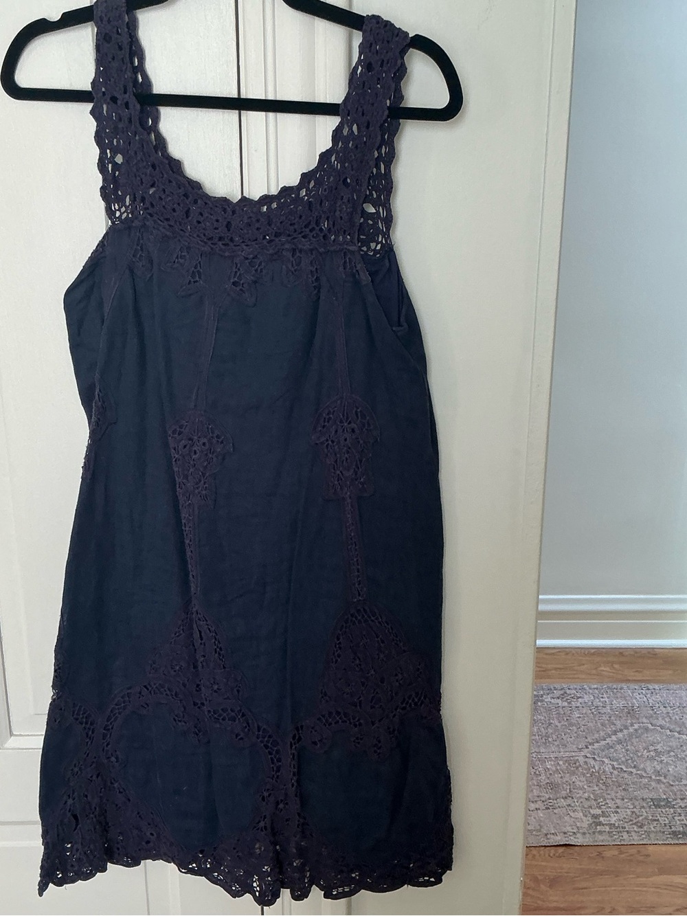 Calyoso Crochet Trim Sleeveless Dress - Navy